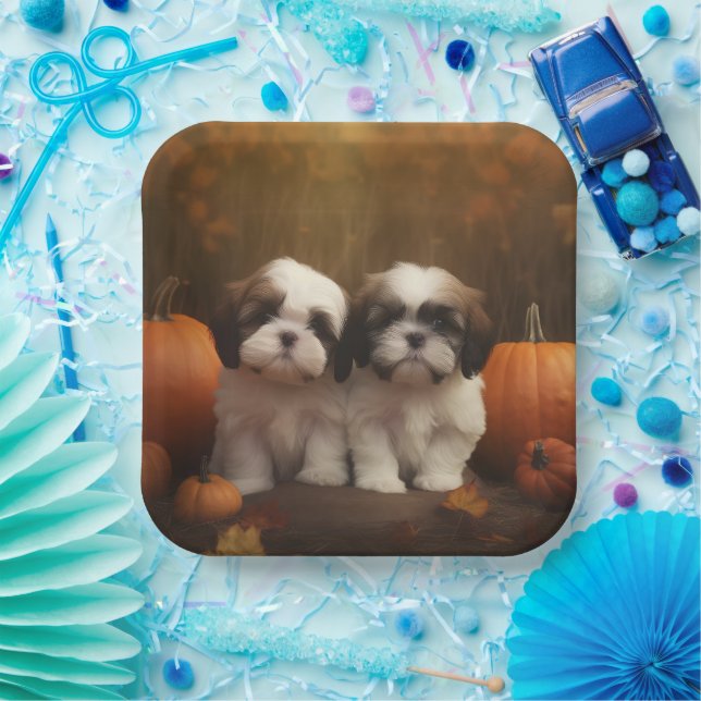 Shih Tzu Puppy Autumn Delight Pumpkin  Paper Plates (Party)
