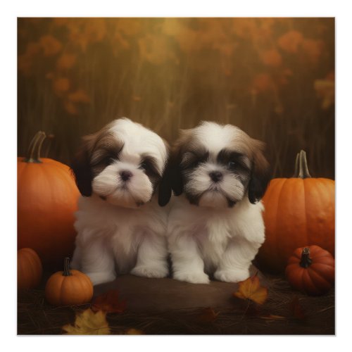 Shih Tzu Puppy Autumn Delight Pumpkin  Poster