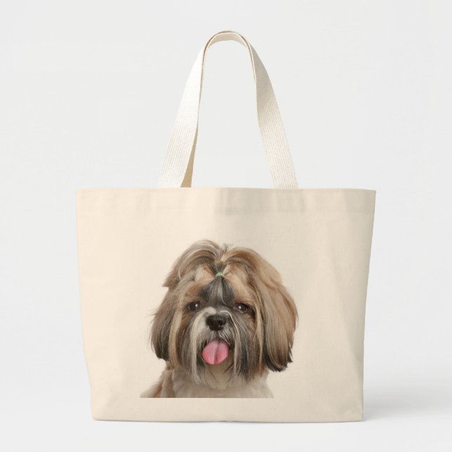 Shih Tzu Puppy Beach Beach Canvas Tote Bag (Front)