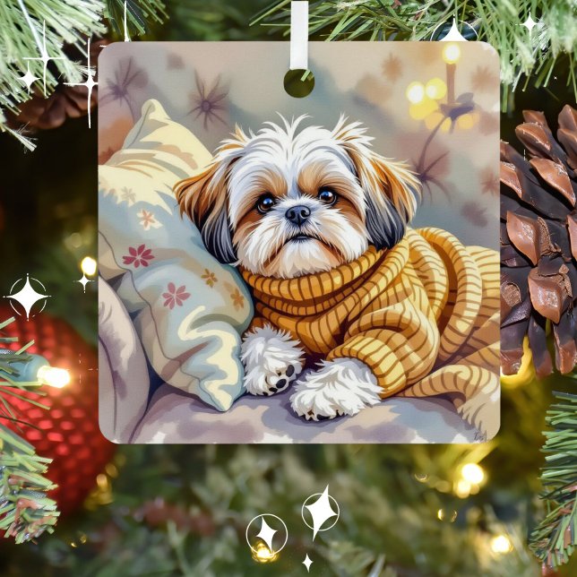 Shih tzu Puppy Dog Personalized Christmas Metal Ornament (Creator Uploaded)