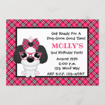 Shih Tzu Puppy Dog Pink Birthday Party Invitations