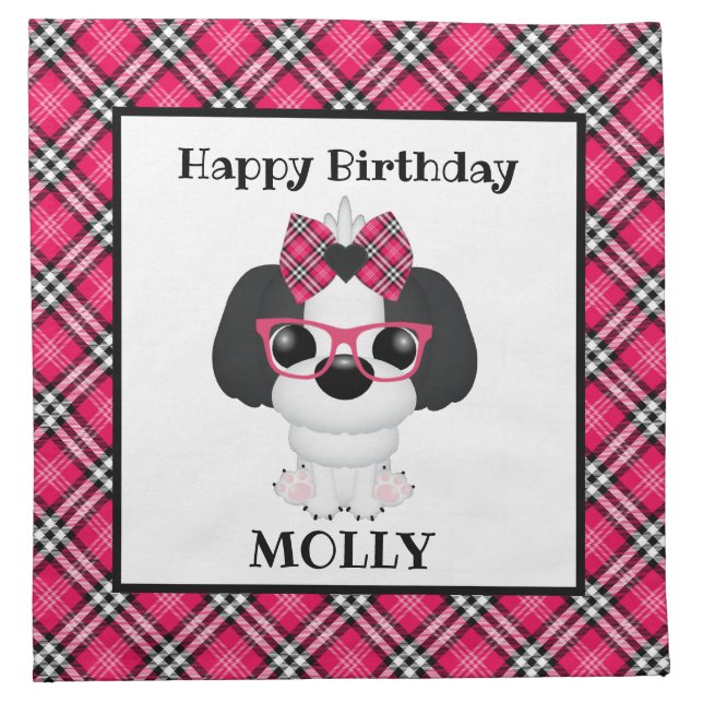 Shih Tzu Puppy Dogs Pink Birthday Party Napkins (Front)