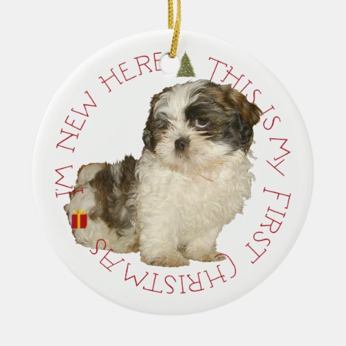 Shih Tzu Puppy First Christmas Ceramic Ornament