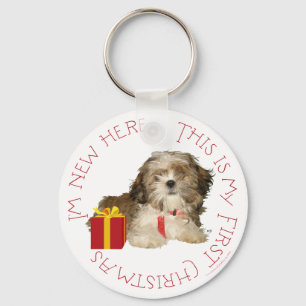 Shih Tzu Puppy First Christmas Keychain