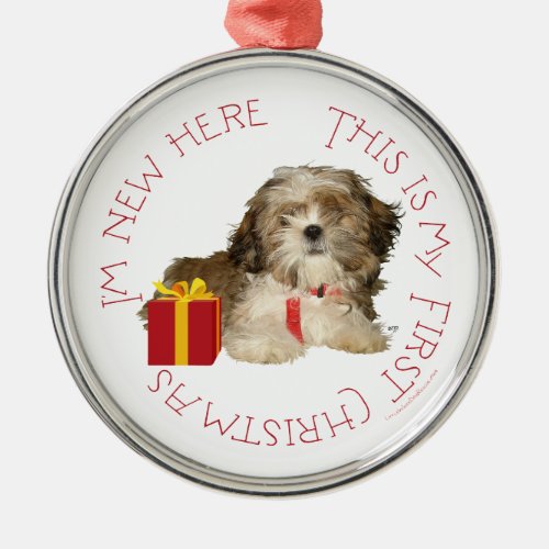 Shih Tzu Puppy First Christmas Metal Ornament