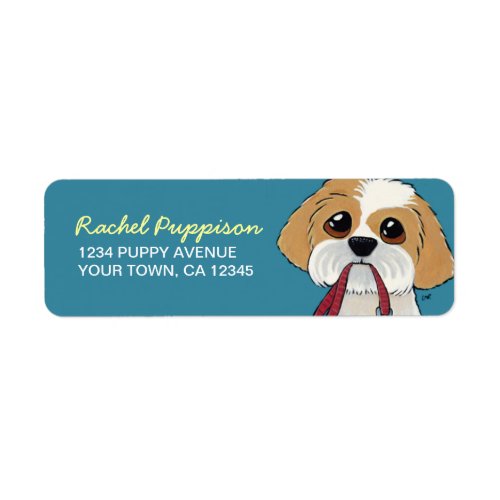 Shih Tzu Puppy on Blue  Dog Return Address Label