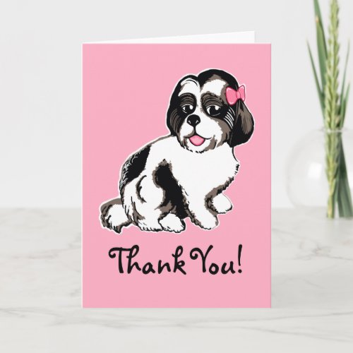 Shih Tzu Puppy Pink Thank You Card