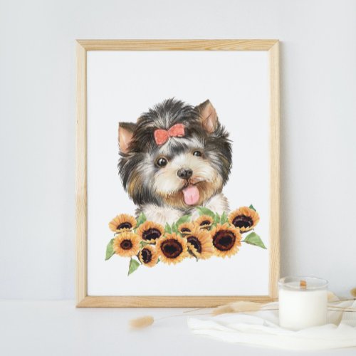 Shih Tzu Puppy with Sunflowers Nursery Dcor Poster