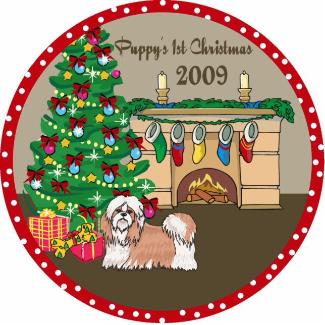 Shih Tzu Puppy's First Christmas Ornament 2009 (Front)