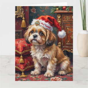 Shih Tzu Regal Christmas Topknot Hat Card