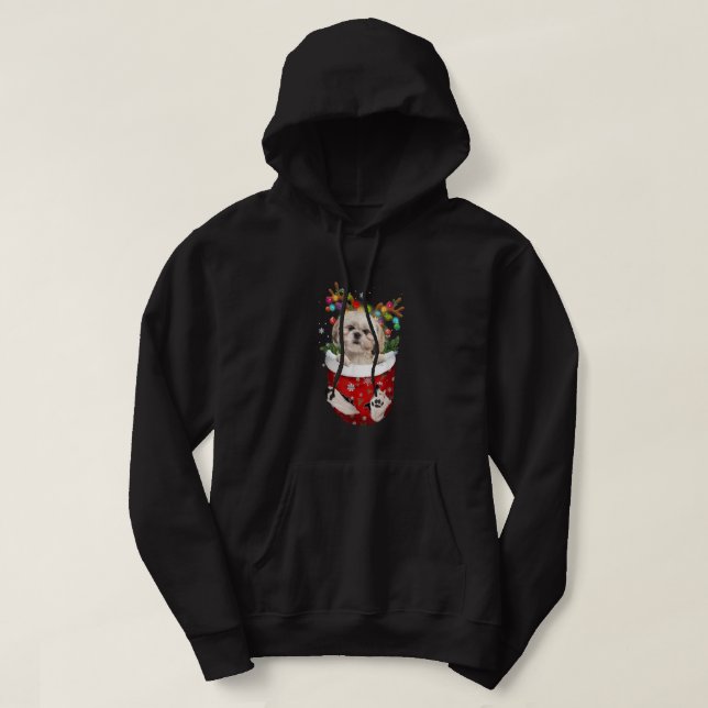Shih Tzu Reindeer In Pocket Christmas Dog Lovers P Hoodie (Design Front)