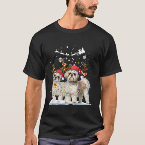 Shih Tzu Reindeer Light Ornaments Dog T_Shirt