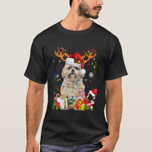 Shih Tzu Reindeer Lights Pajama T_Shirt