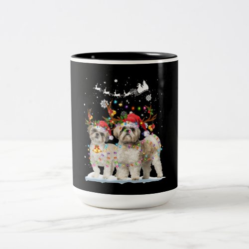 Shih Tzu Reindeer Xmas Light Christmas Ornaments Two_Tone Coffee Mug