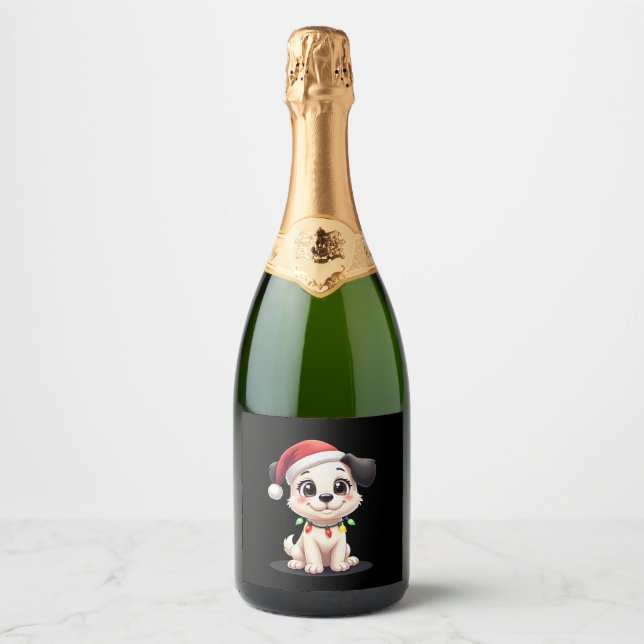 Shih Tzu Santa Christmas Tree Lights Xmas Dog Love Sparkling Wine Label (Front)