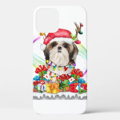 Shih Tzu Santa Hat Reindeer Christmas Lights Gift iPhone 12 Pro Case