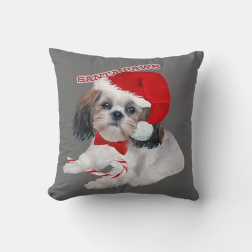 Shih Tzu Santa Paws gifts Throw Pillow