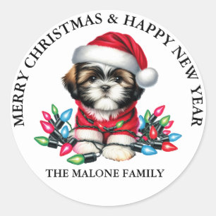 Shih Tzu Santa Paws is Coming to Town Classic Round Sticker