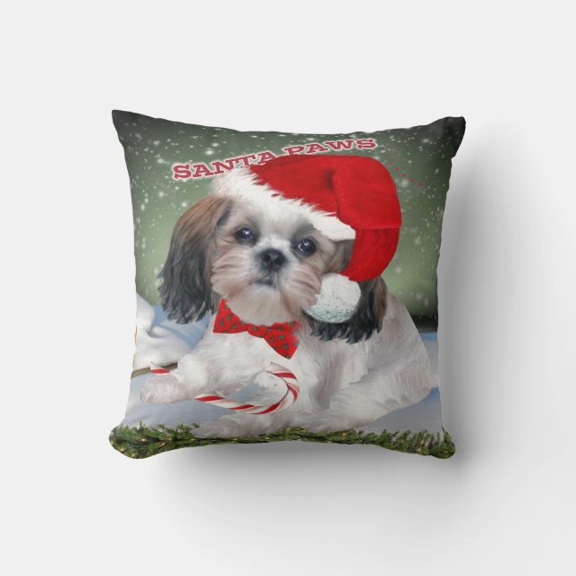 Shih Tzu Santa Paws Throw Pillow (Front)