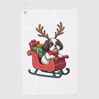 Shih Tzu Santa�s Sleigh Ride Golf Towel