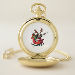 Shih Tzu Santa�s Sleigh Ride Pocket Watch
