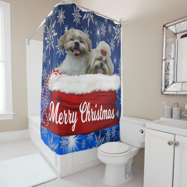 Shih tzu Shower Curtain, Christmas Curtain (In Situ)