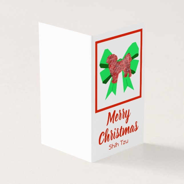 Shih Tzu Silhouette Christmas Dog & Green Bow Gift (Outside)