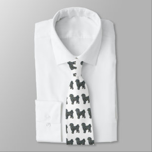 Shih Tzu Silhouette Dog Yellow & Black Grid White Neck Tie