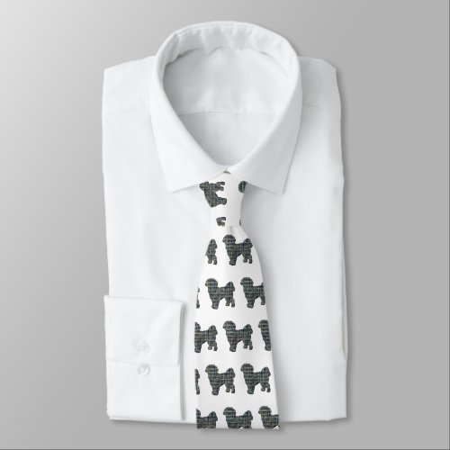 Shih Tzu Silhouette Dog Yellow  Black Grid White Neck Tie