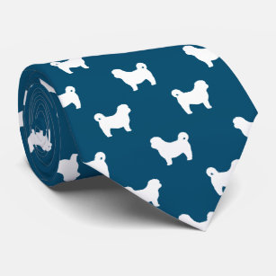 Shih Tzu Silhouettes Pattern Blue and White Neck Tie
