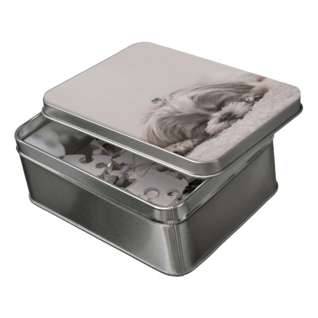 Shih tzu Sleeping Dog, Add your photo Jigsaw Puzzle (Lid Open)