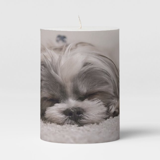 Shih Tzu Sleeping Dog Pillar Candle (Front)