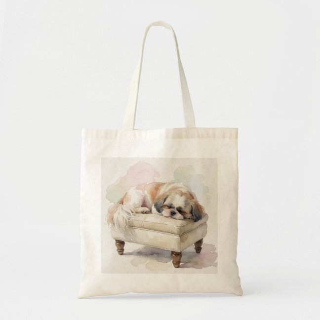 Shih Tzu Sleeping On The Ivory Footstool Tote Bag