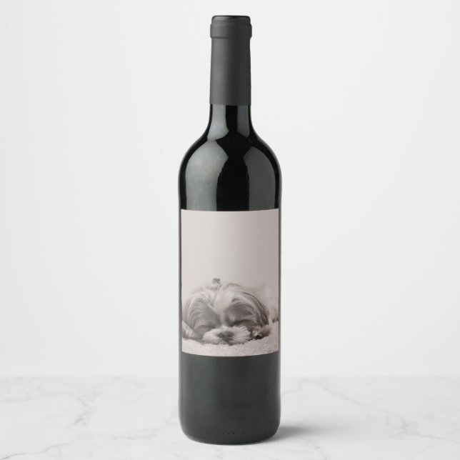 Shih tzu Sleeping Wine Label, Sleeping Dog Label (Front)