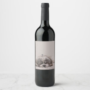 Shih tzu Sleeping Wine Label, Sleeping Dog Wine Label