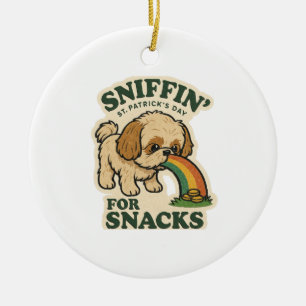 Shih Tzu Sniffin' For Snacks Retro St. Patrick's  Ceramic Ornament