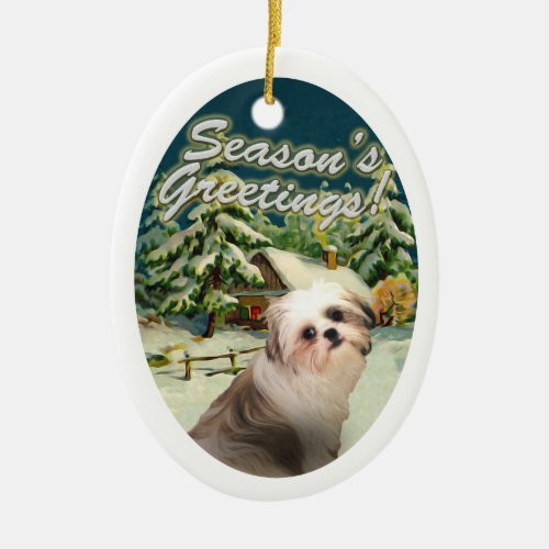 Shih Tzu Snow Cabin Christmas Ornament