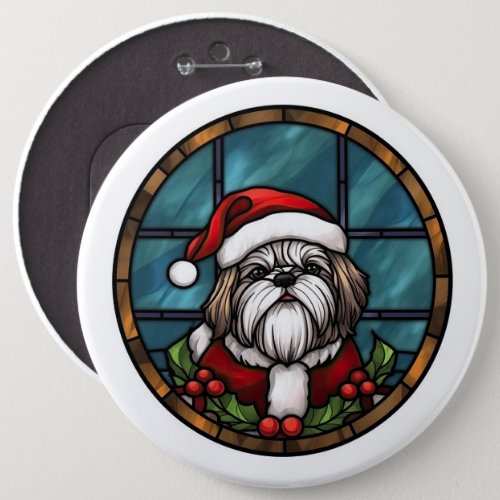 Shih Tzu Stained Glass Christmas Button