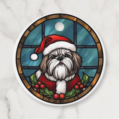 Shih Tzu Stained Glass Christmas Favor Tags