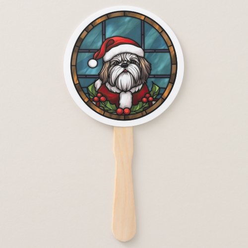 Shih Tzu Stained Glass Christmas Hand Fan