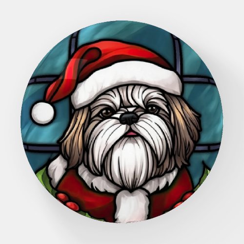 Shih Tzu Stained Glass Christmas Paperweight
