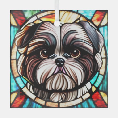 Shih Tzu Stained Glass  Glass Ornament