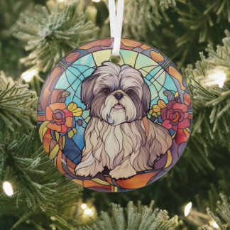 Shih Tzu Stained Glass Ornament