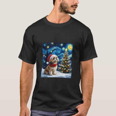 Shih Tzu Starry Night Christmas Van Gogh Dog Santa T-Shirt