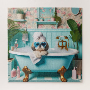 Shih Tzu taking a Bubble Bath Jigsaw Puzzle