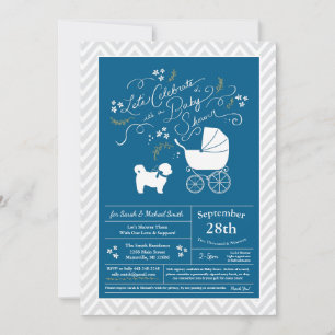 Shih Tzu Teddy Bear Dog Baby Shower Blue Boy Invitation