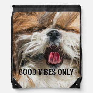 Shih tzu tongue funny vibes custom text drawstring bag