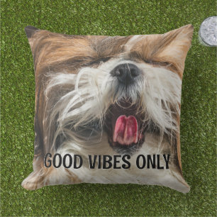 Shih tzu tongue funny vibes custom text outdoor pillow