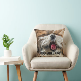 Shih tzu tongue funny vibes custom text throw pillow