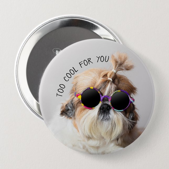 Shih Tzu Too Cool for you Sunglasses Photo Button (Front & Back)